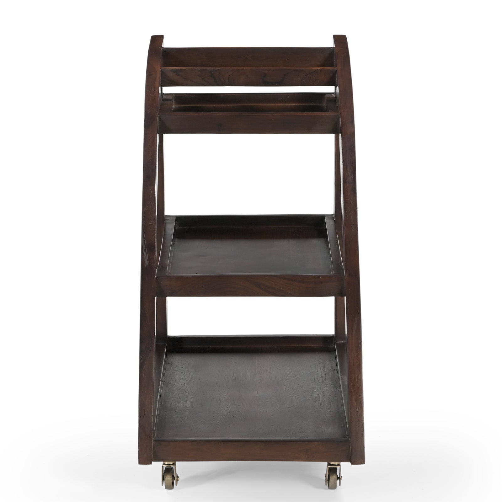 Wooden Serving Trolley – Curved Frame & Stepped Trays | Furniba