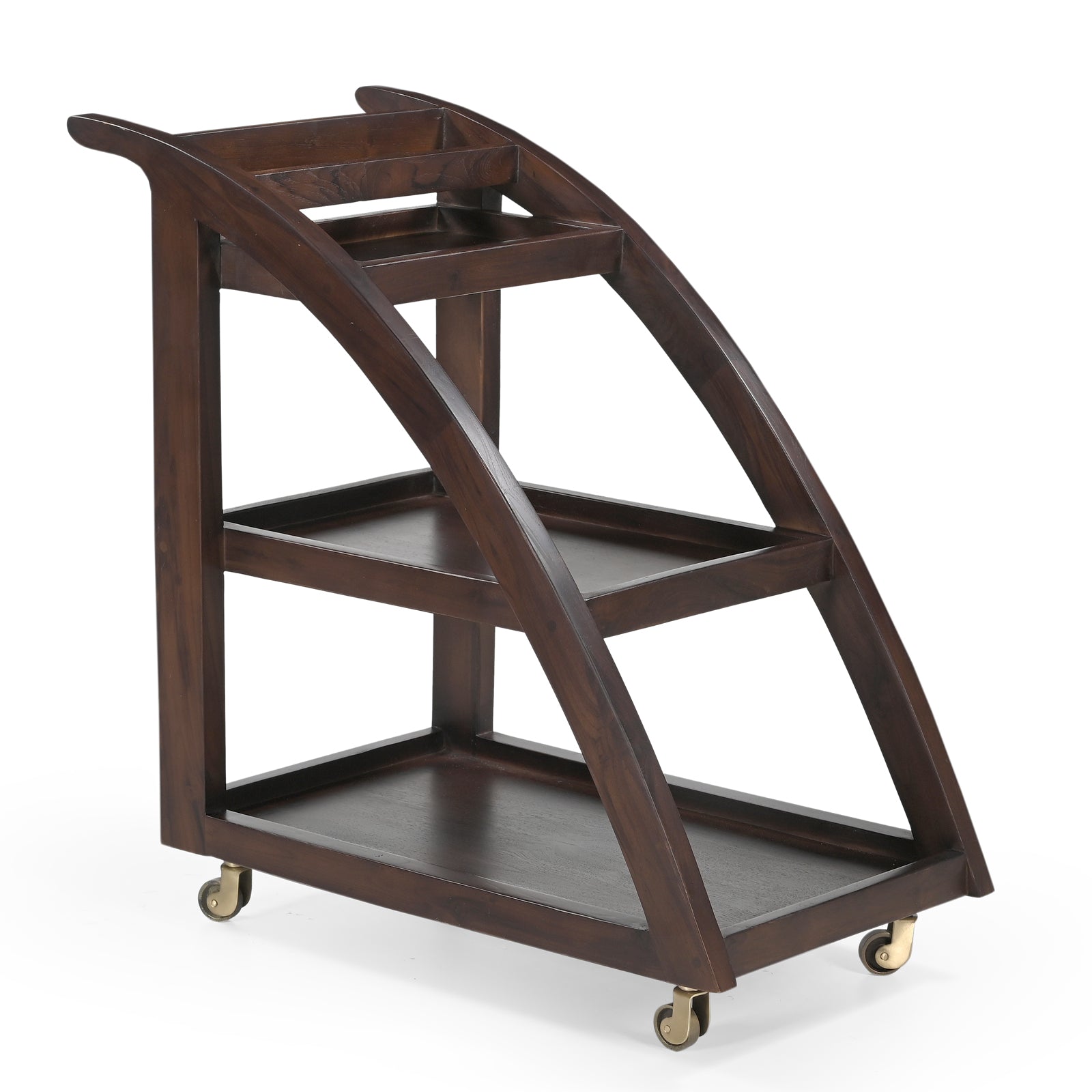 Wooden Serving Trolley – Curved Frame & Stepped Trays | Furniba