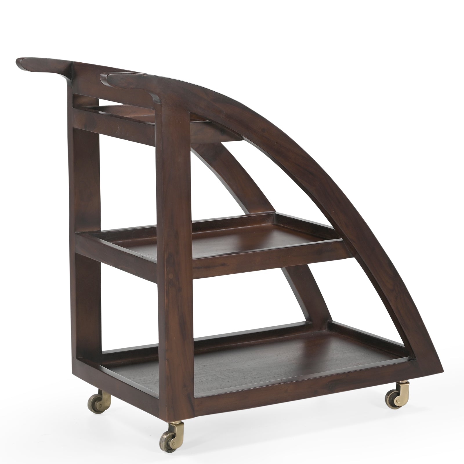 Wooden Serving Trolley – Curved Frame & Stepped Trays | Furniba