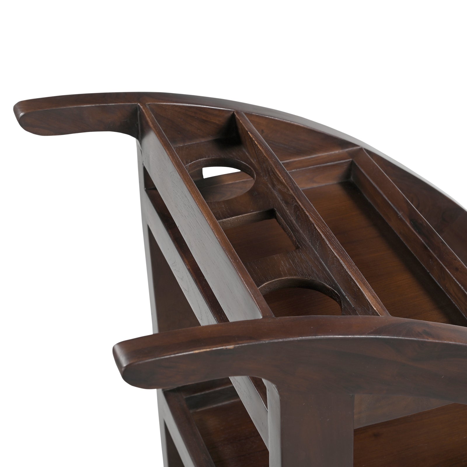 Wooden Serving Trolley – Curved Frame & Stepped Trays | Furniba