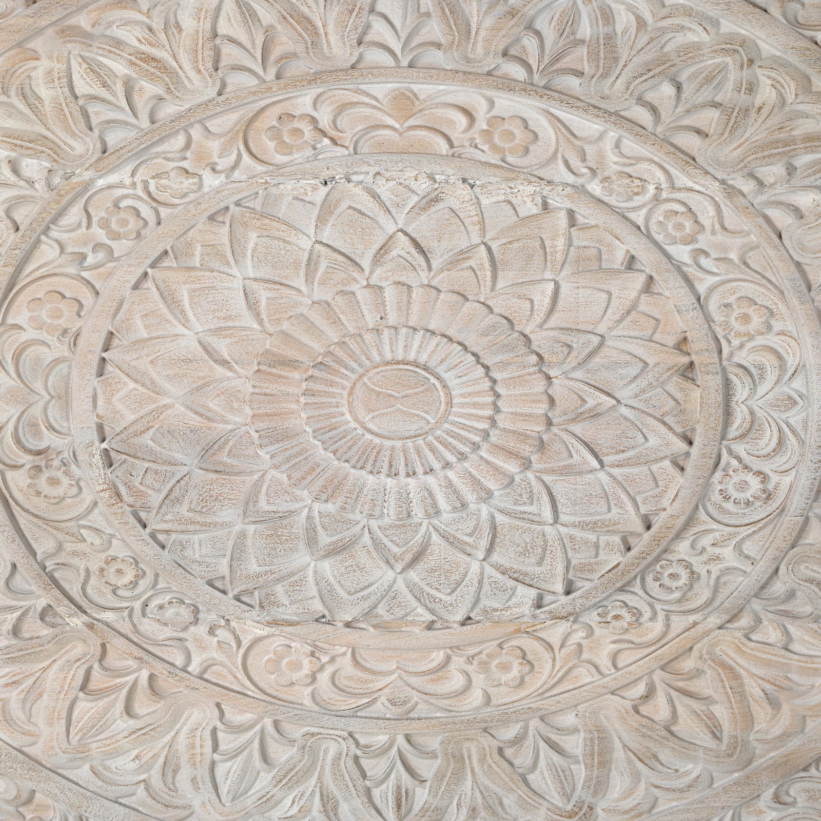 Large Hand-Carved Wooden Headboard  Panel in Light Whitewash Finish