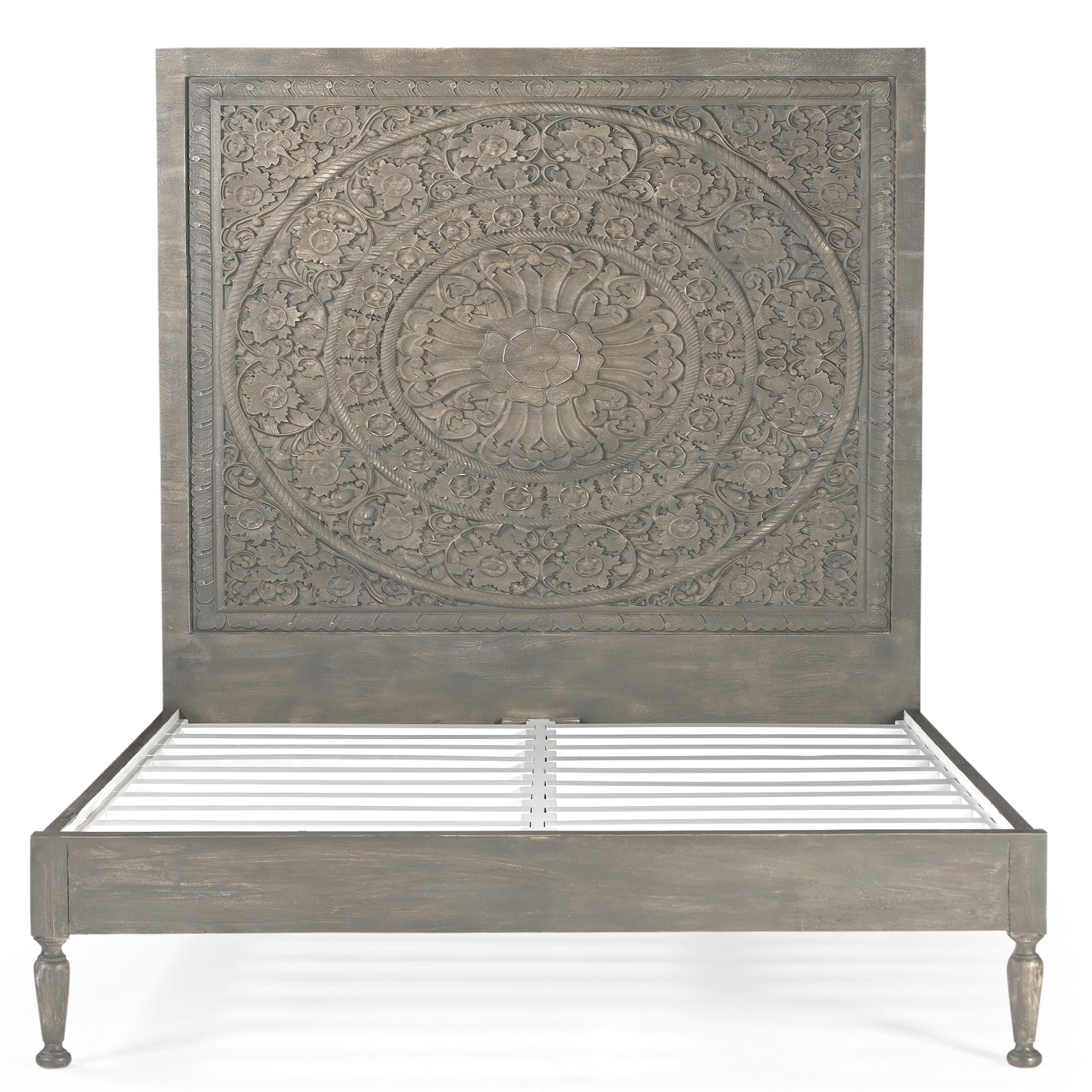 Large Hand-Carved Wooden Headboard  Wall Art Panel in Grey Finish