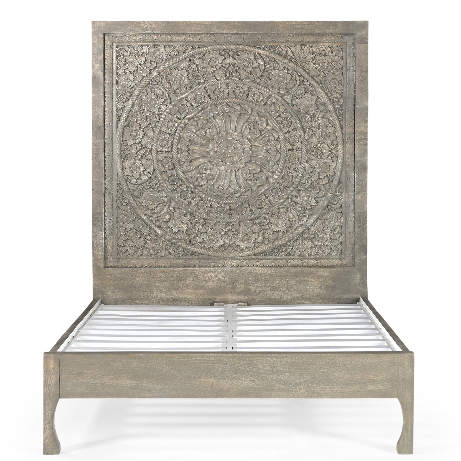 Large Hand-Carved Wooden Headboard  Wall Art Panel in Grey Finish