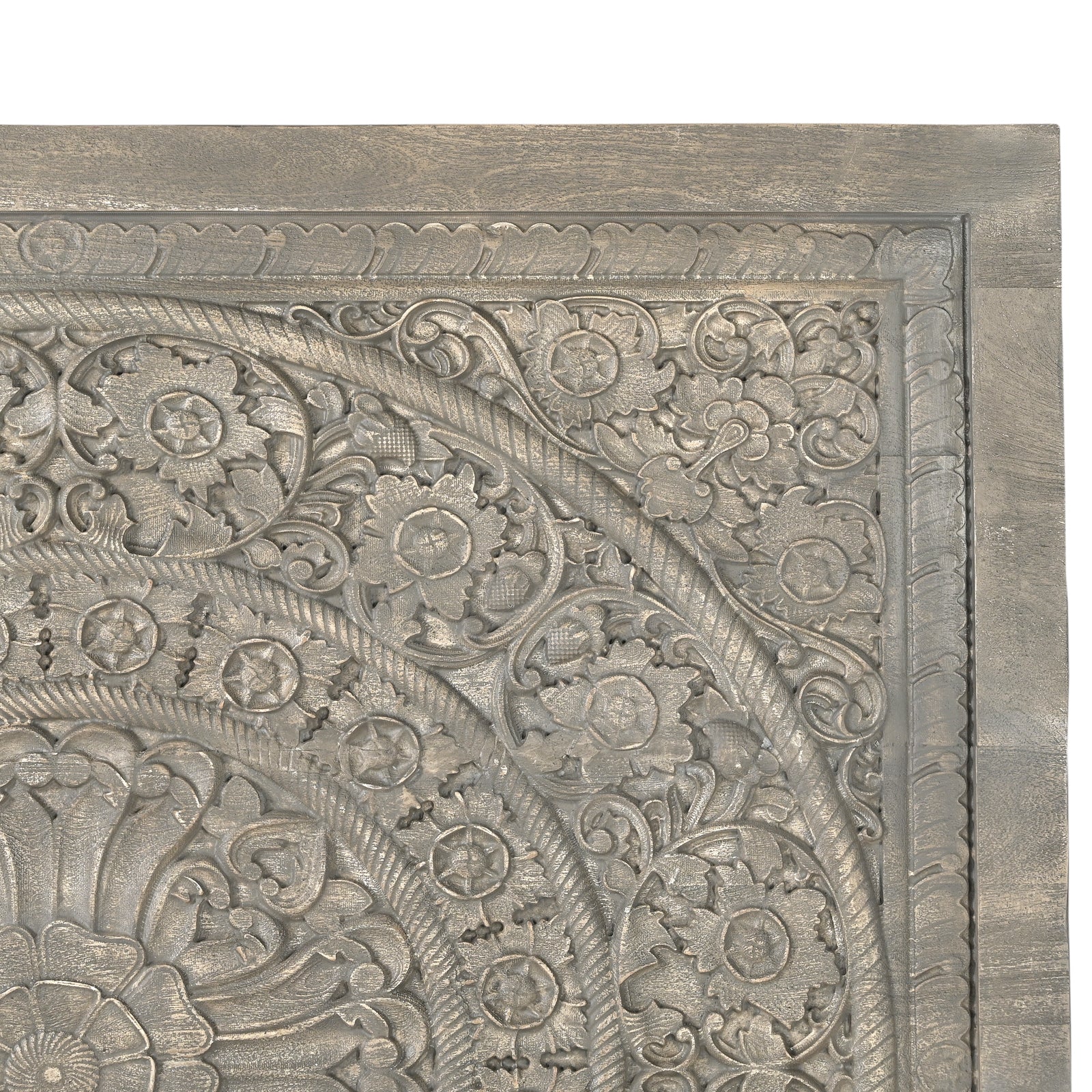 Large Hand-Carved Wooden Headboard  Wall Art Panel in Grey Finish