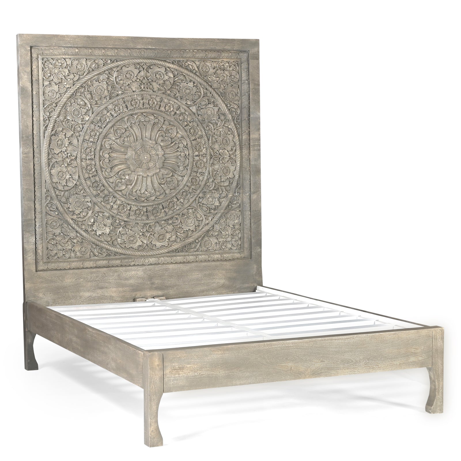 Large Hand-Carved Wooden Headboard  Wall Art Panel in Grey Finish