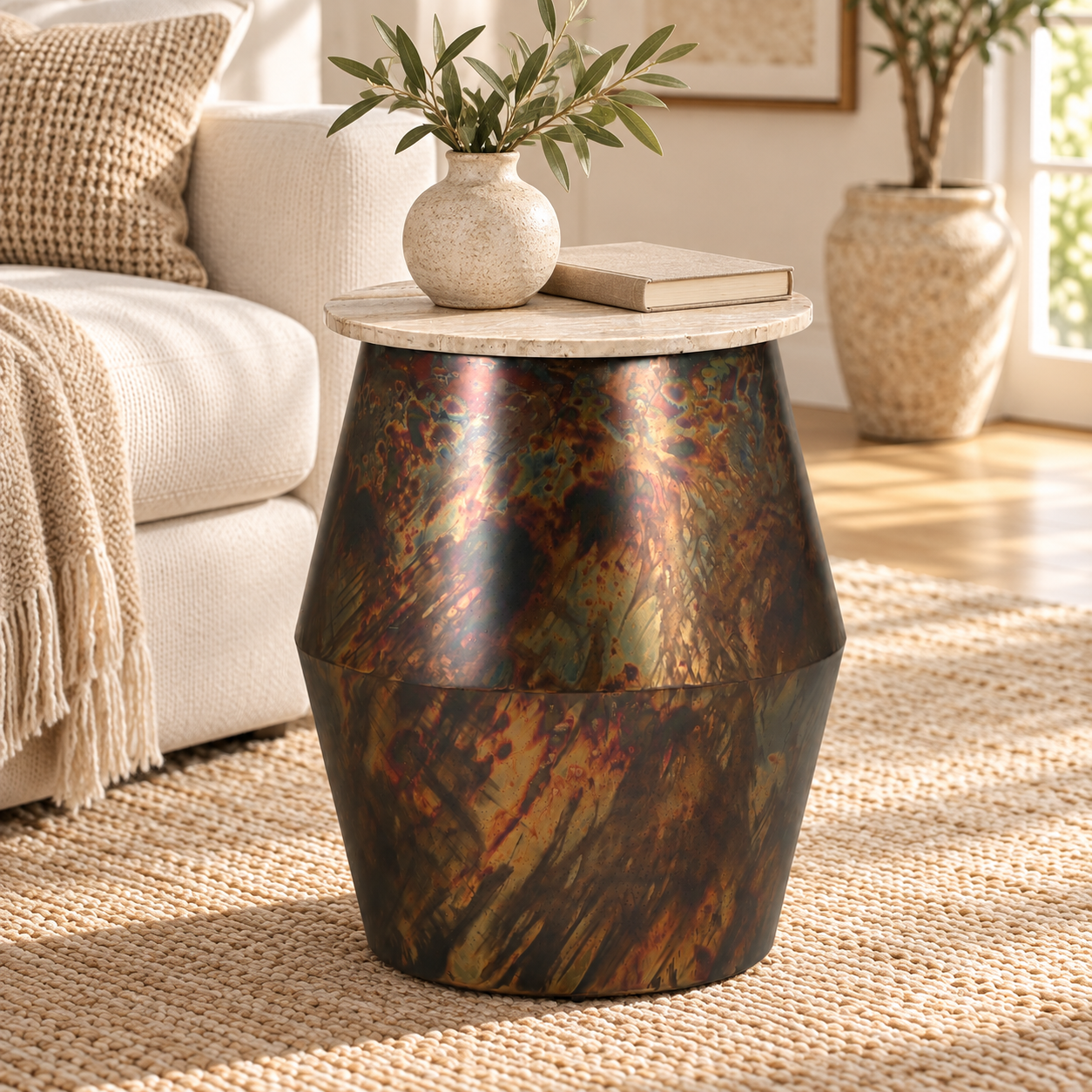 Chitkabra Drum Marble Top Side Table