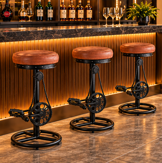 Buy Cycle Bar Stool Online India – Wood & Leather Seat | Furniba