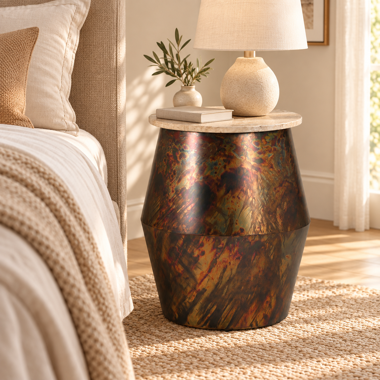 Chitkabra Drum Marble Top Side Table