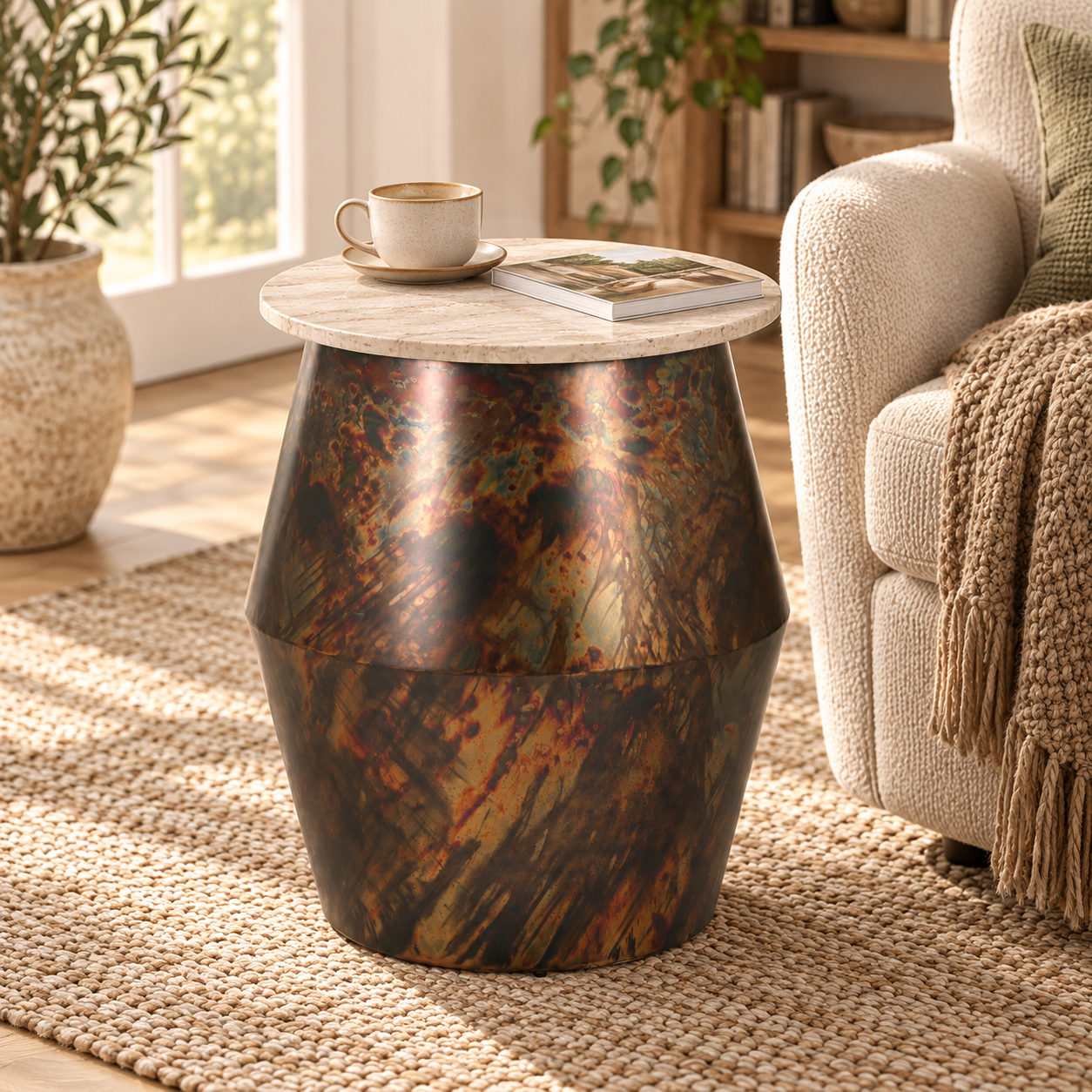 Chitkabra Drum Marble Top Side Table