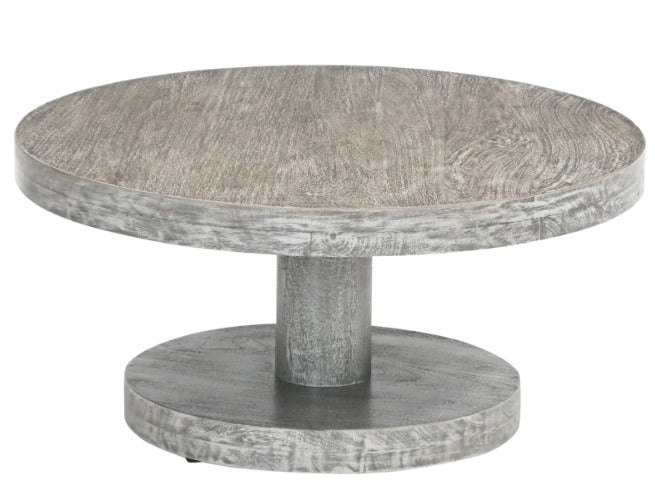 Modern Rustic Weathered Grey Solid Wood Round Coffee Table
