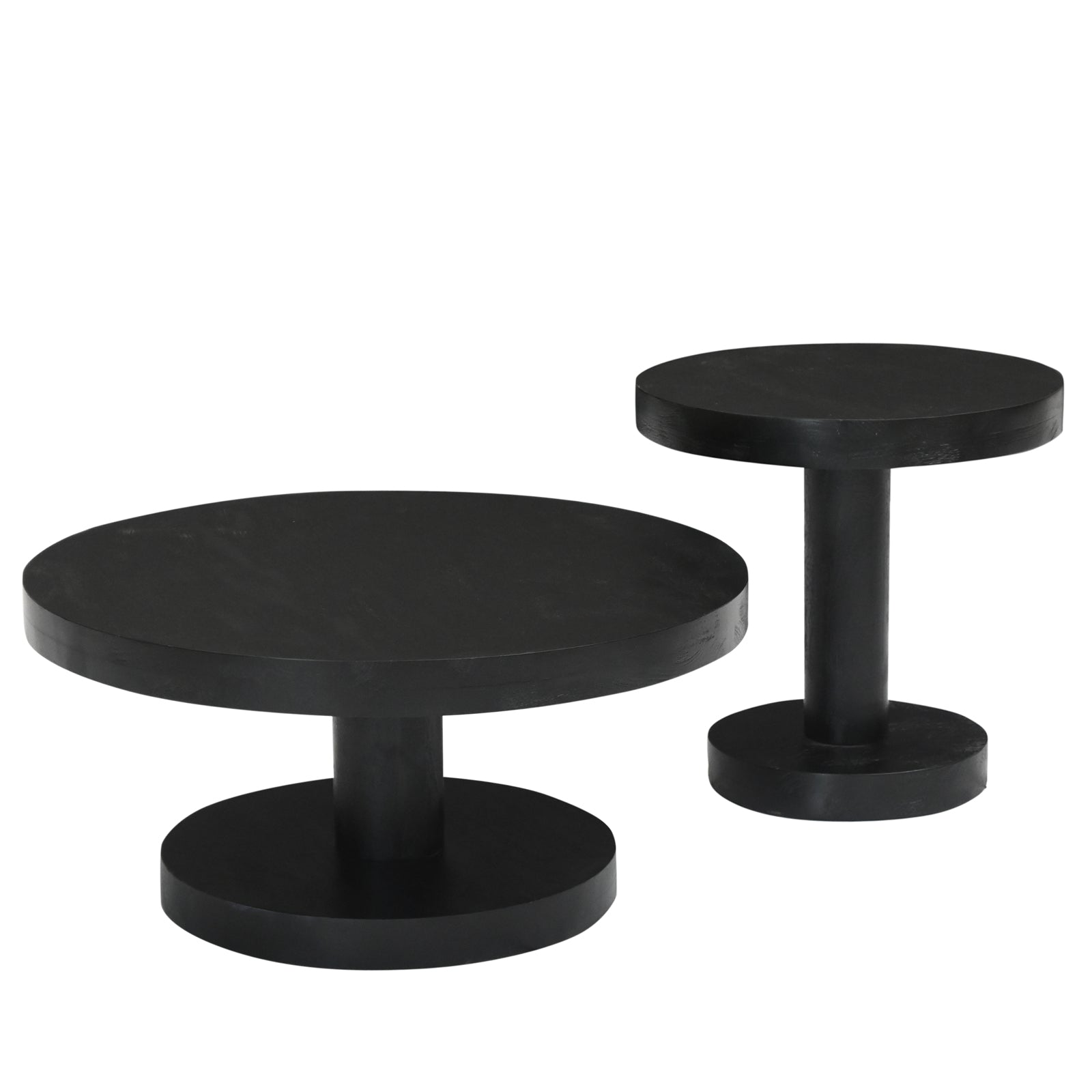Wooden Side Table Set of 2 – Round Mango Wood Pedestal | Furniba