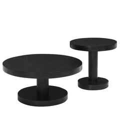 Wooden Side Table Set of 2 – Round Mango Wood Pedestal | Furniba