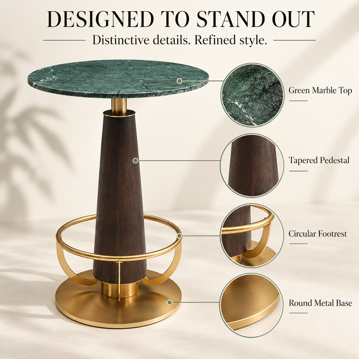Round Bar Table – Panther Emerald Look & Gold Base | Furniba