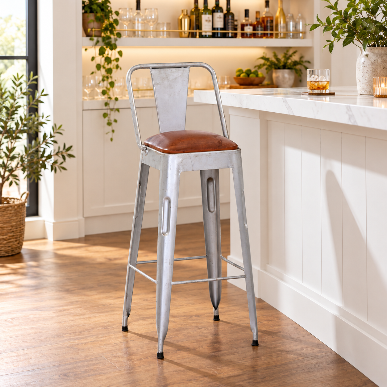 White Metal Bar Chair – Riverton Leather-Look Seat | Furniba