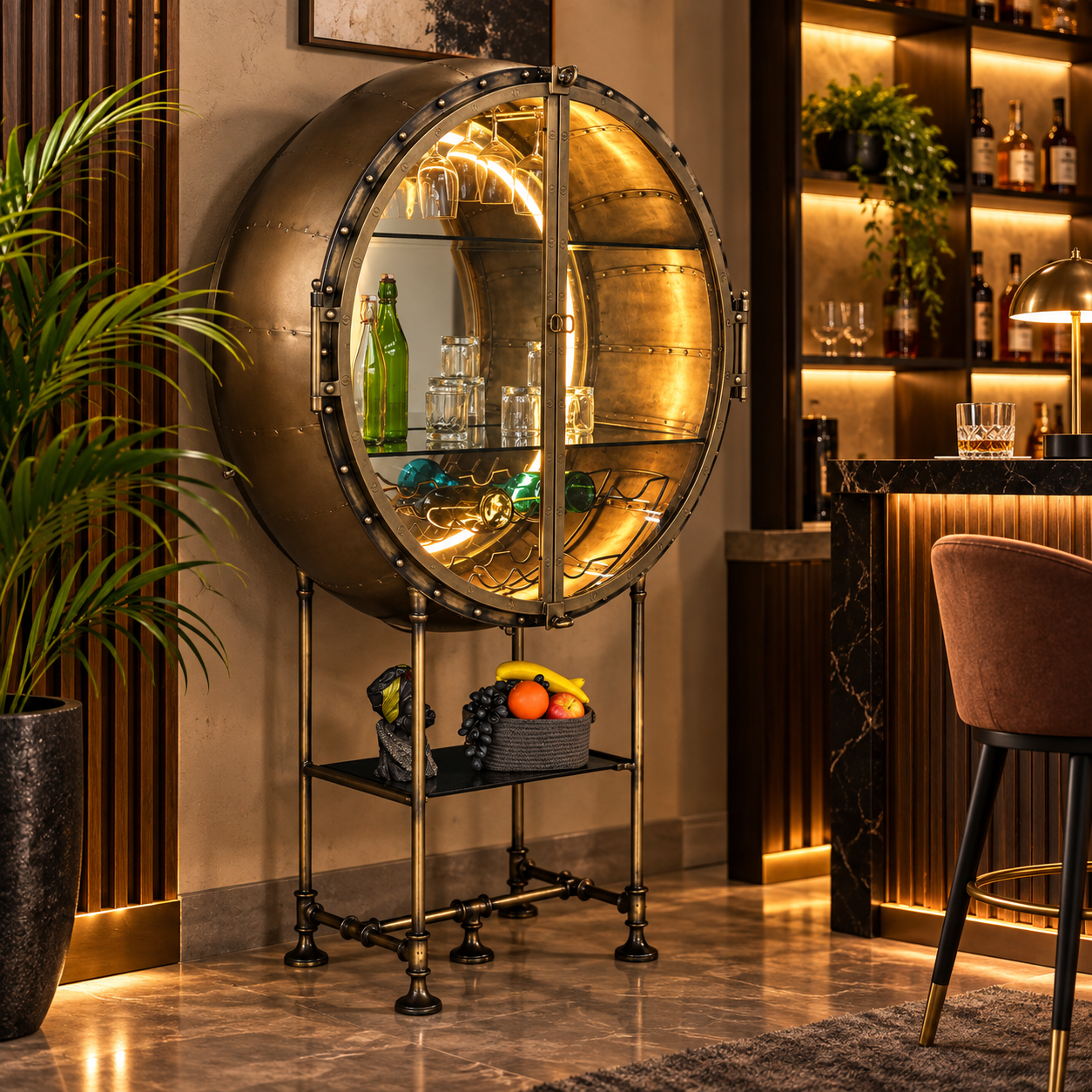 Wine Cabinet – Industrial Porthole with LED Light | Furniba