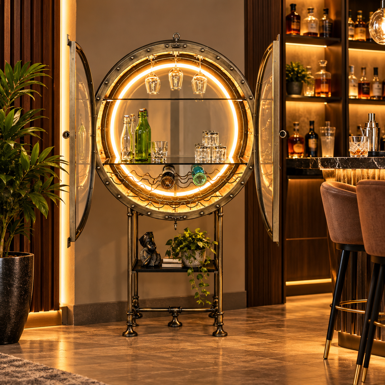 Wine Cabinet – Industrial Porthole with LED Light | Furniba