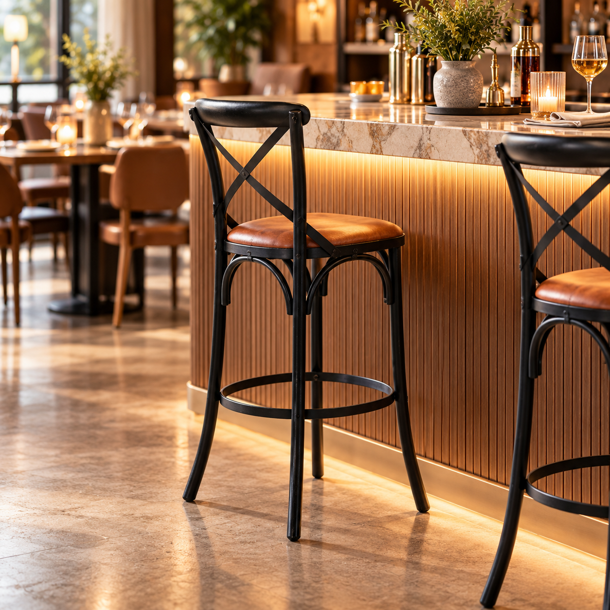 Metal Cross-Back Bar Chair – Crosston Leather-Look | Furniba