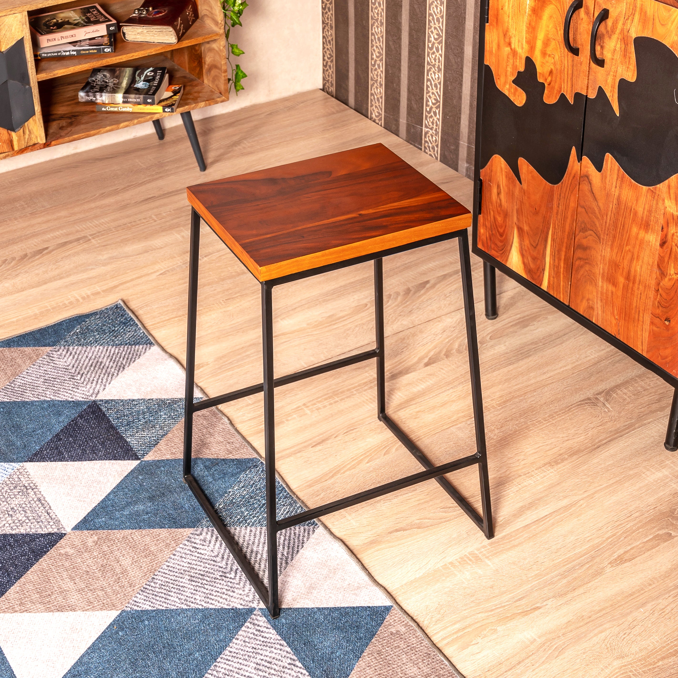 Wooden Bar Table – Square Top with Black Metal Frame | Furniba