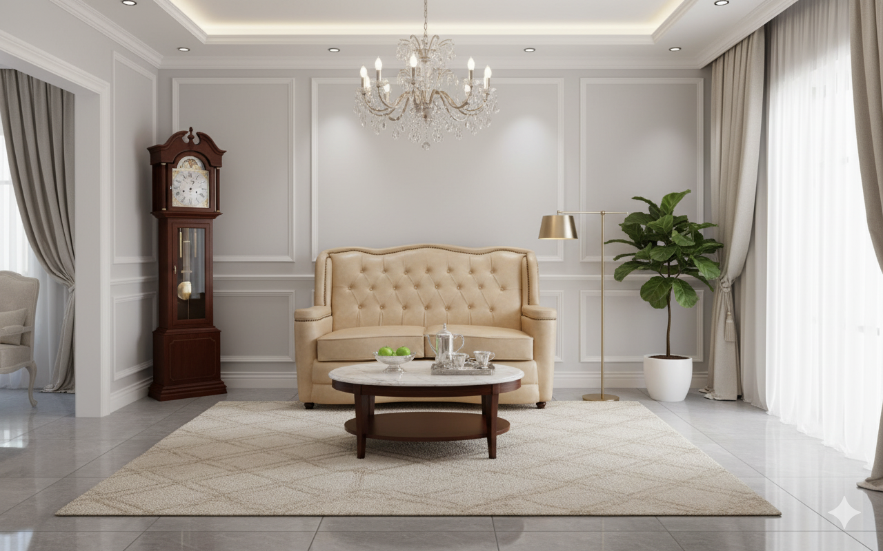 "Luxury Cream Beige Tufted Leather Sofa  Set with Scalloped Backrest"