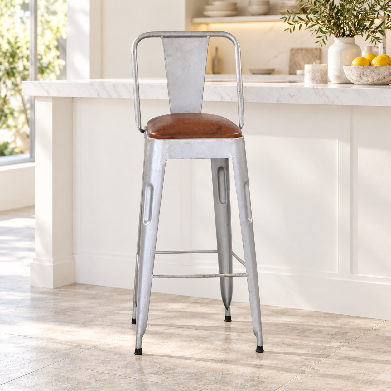 White Metal Bar Chair – Riverton Leather-Look Seat | Furniba
