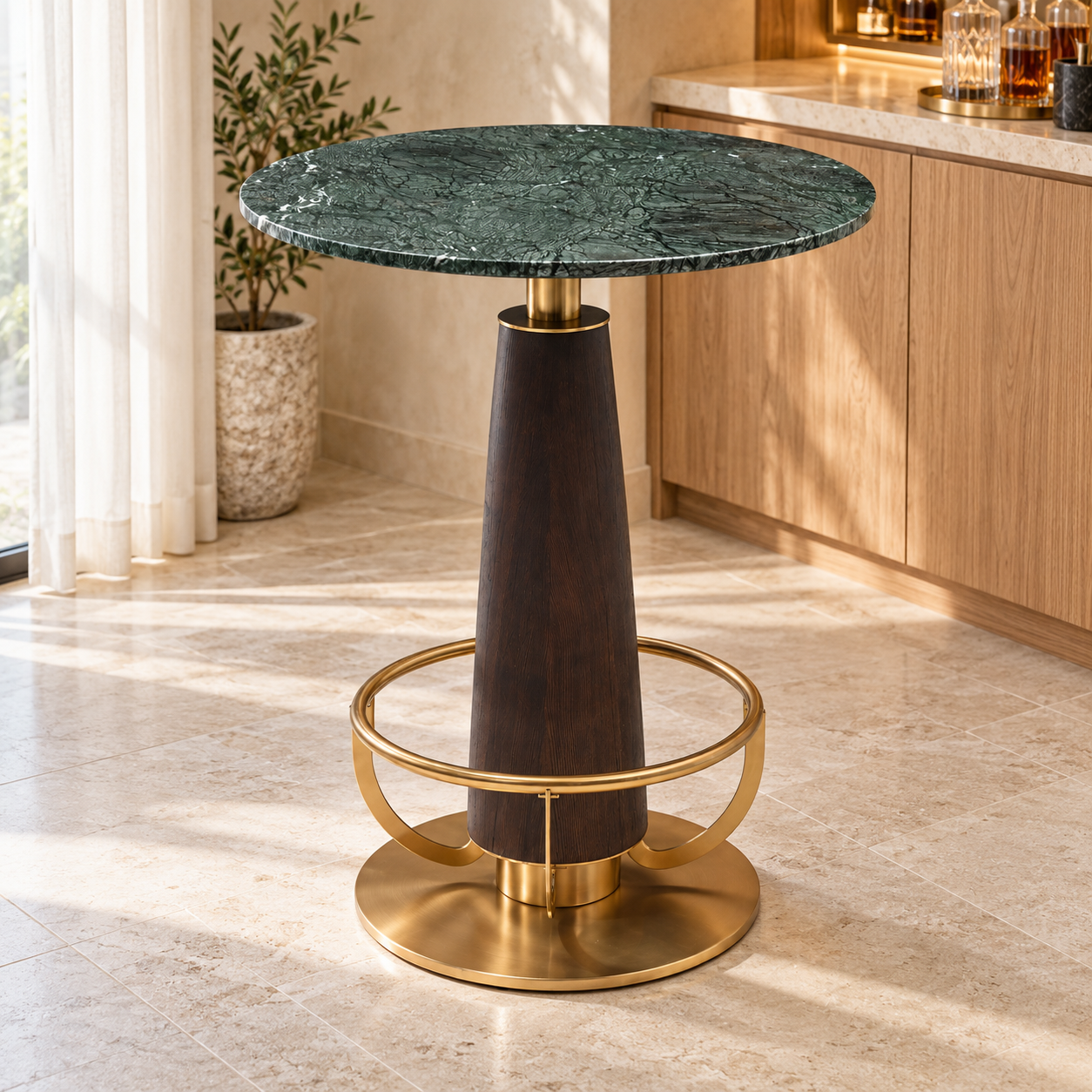 Round Bar Table – Panther Emerald Look & Gold Base | Furniba