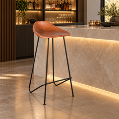 Leather Bar Stool – Tan Saddle Seat, Black Metal Frame | Furniba