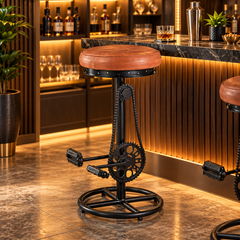 Buy Cycle Bar Stool Online India – Wood & Leather Seat | Furniba