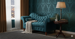 "Luxury Teal Velvet Tufted Chaise Lounge  Sofa with Rolled Arms"