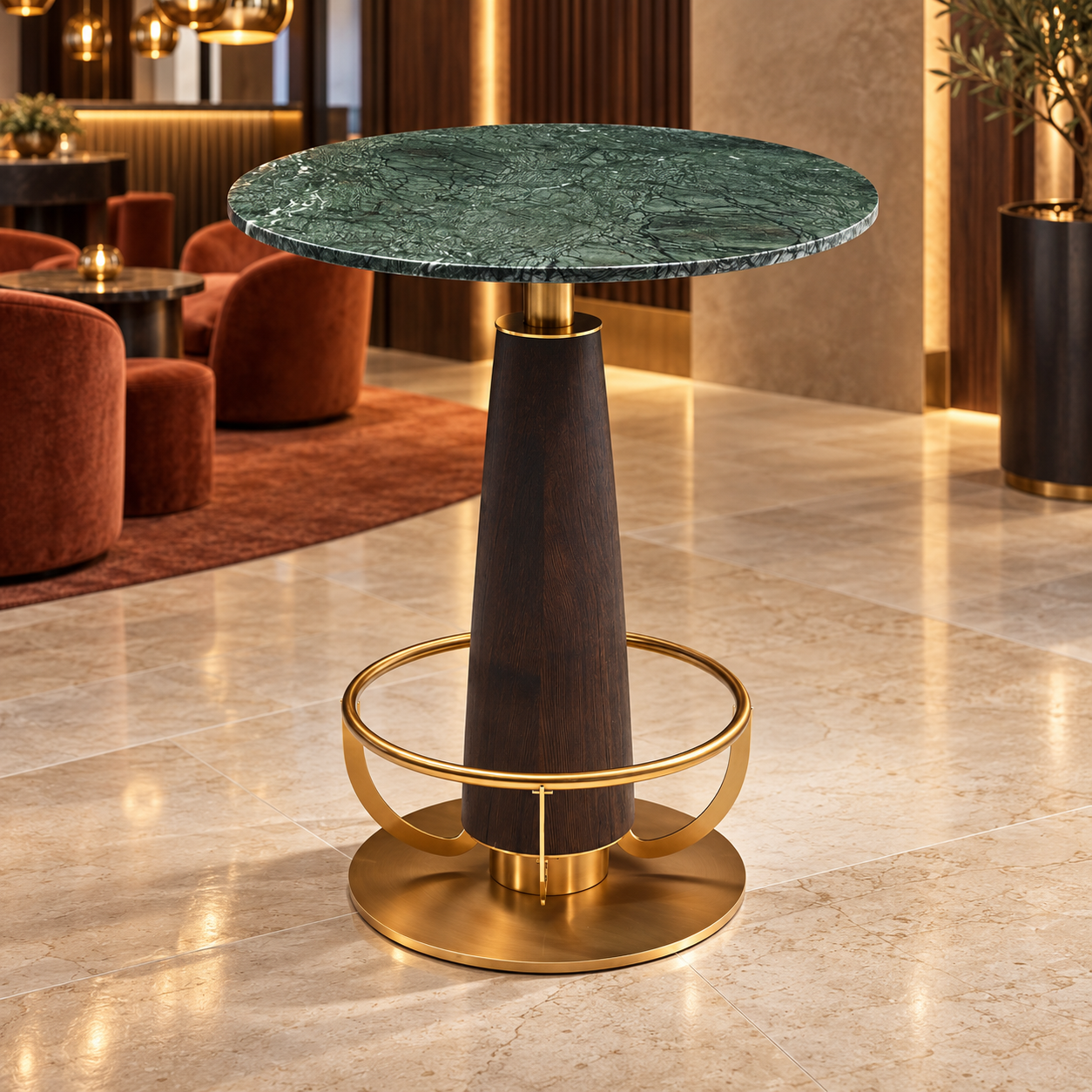 Round Bar Table – Panther Emerald Look & Gold Base | Furniba