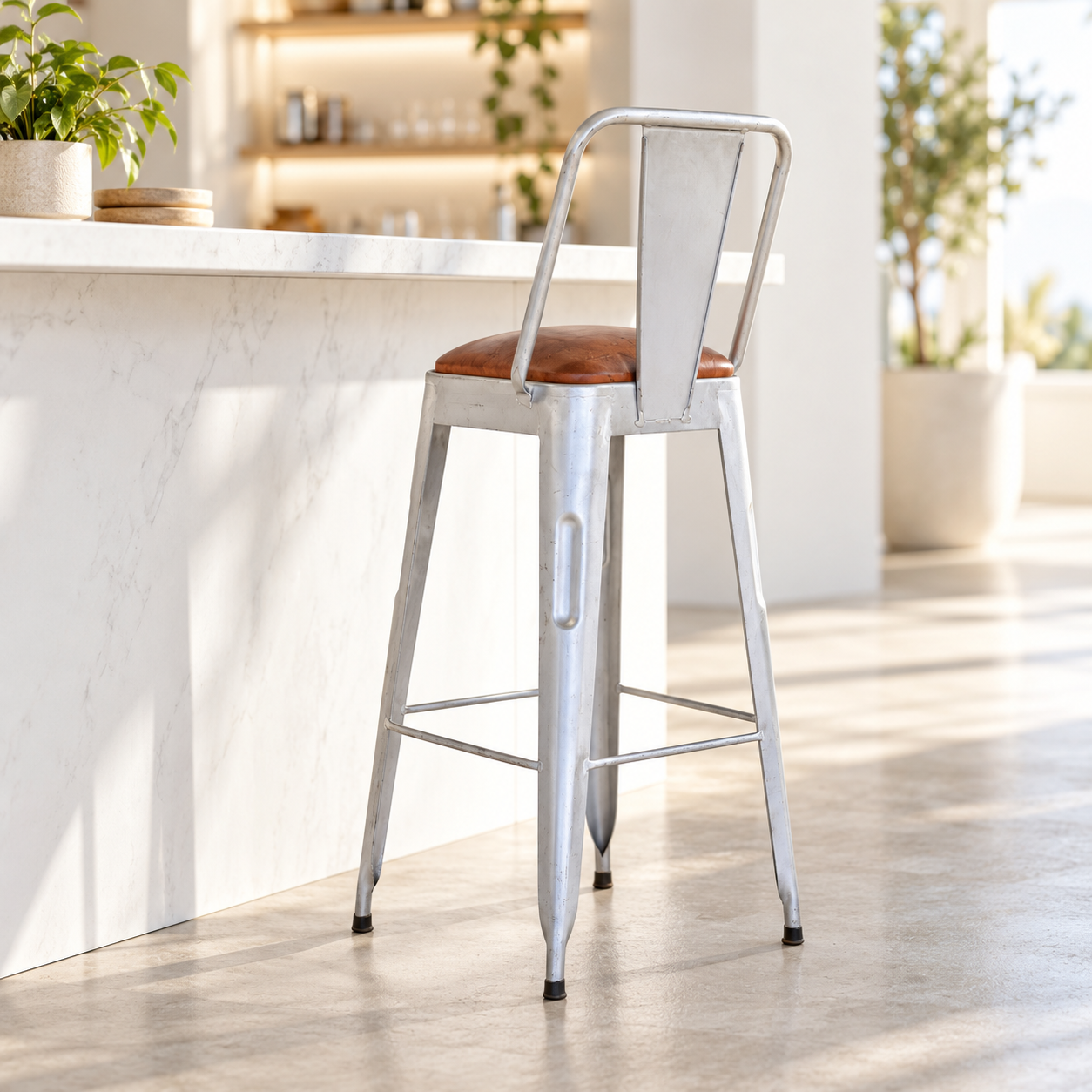 White Metal Bar Chair – Riverton Leather-Look Seat | Furniba