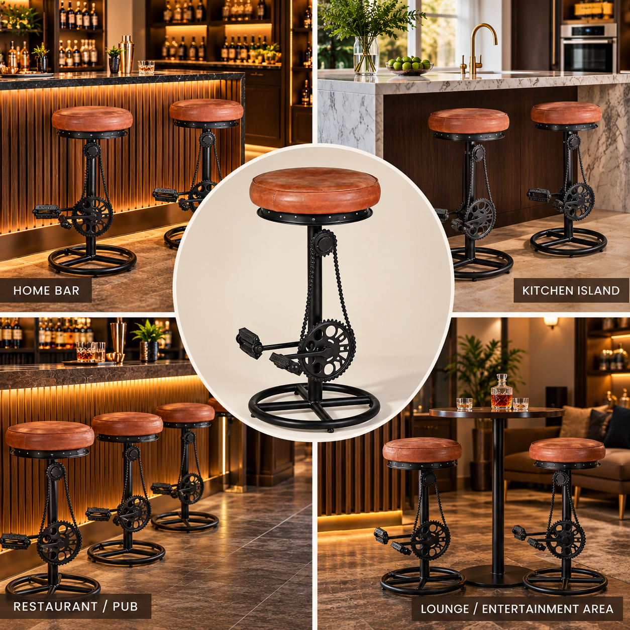 Buy Cycle Bar Stool Online India – Wood & Leather Seat | Furniba