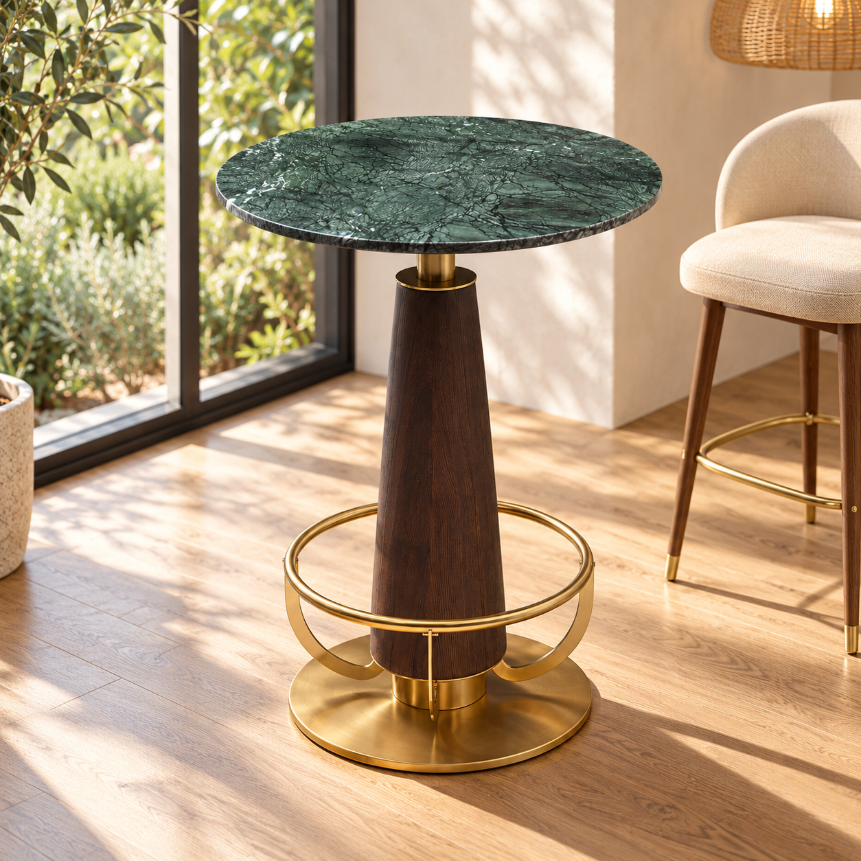 Round Bar Table – Panther Emerald Look & Gold Base | Furniba