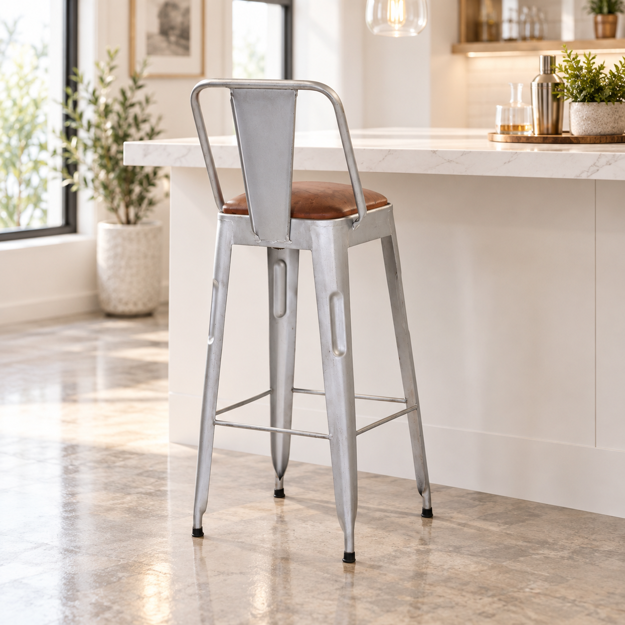 White Metal Bar Chair – Riverton Leather-Look Seat | Furniba