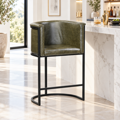 Olive Green Bar Stool with Back – Metal Frame & Footrest | Furniba