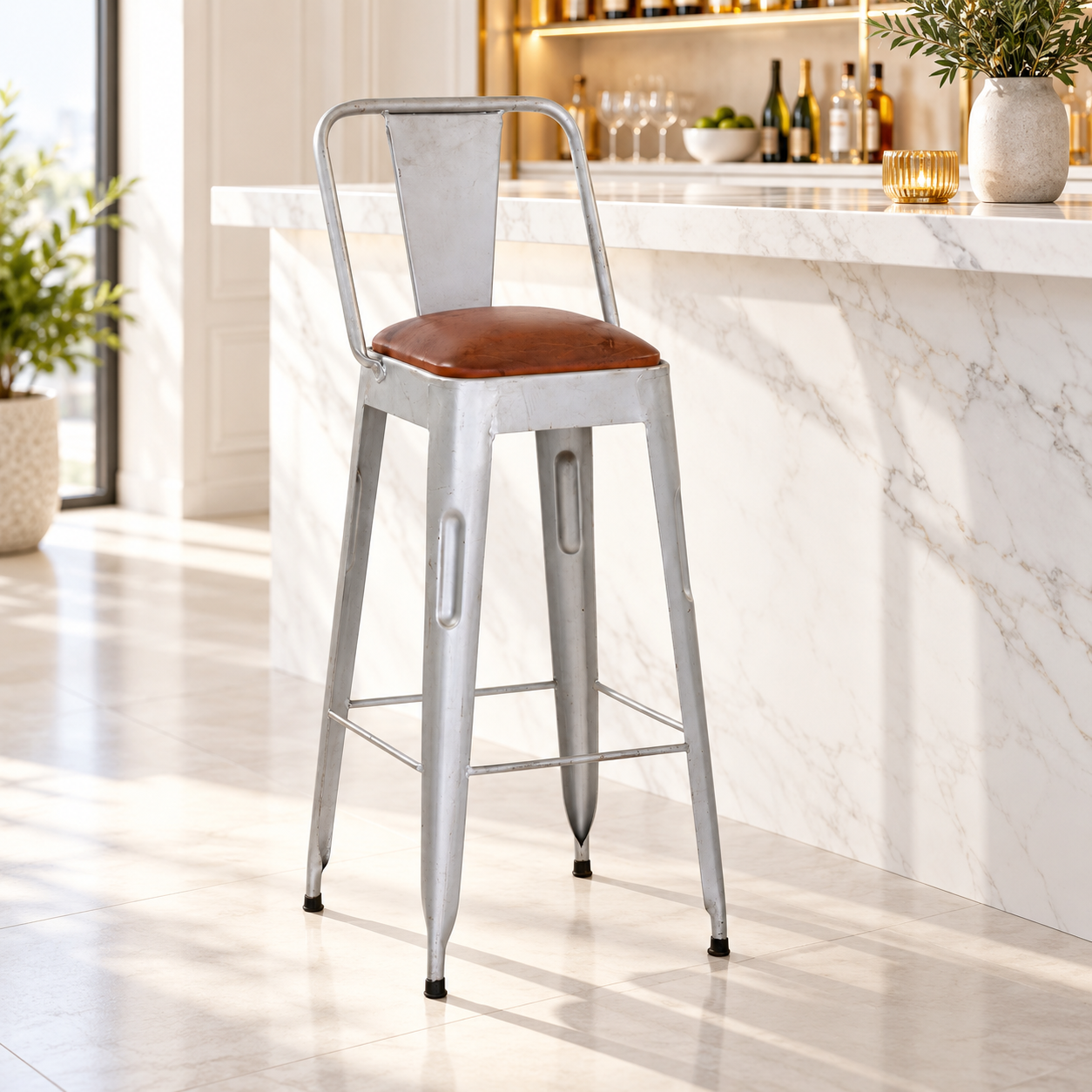 White Metal Bar Chair – Riverton Leather-Look Seat | Furniba