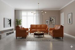 "Luxury Tan Brown Leather 5-Piece Sofa Set  with Nailhead Trim & Wooden Legs"