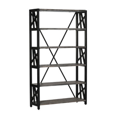 Industrial 5-Tier Wooden Bookcase with Geometric Black Metal Frame