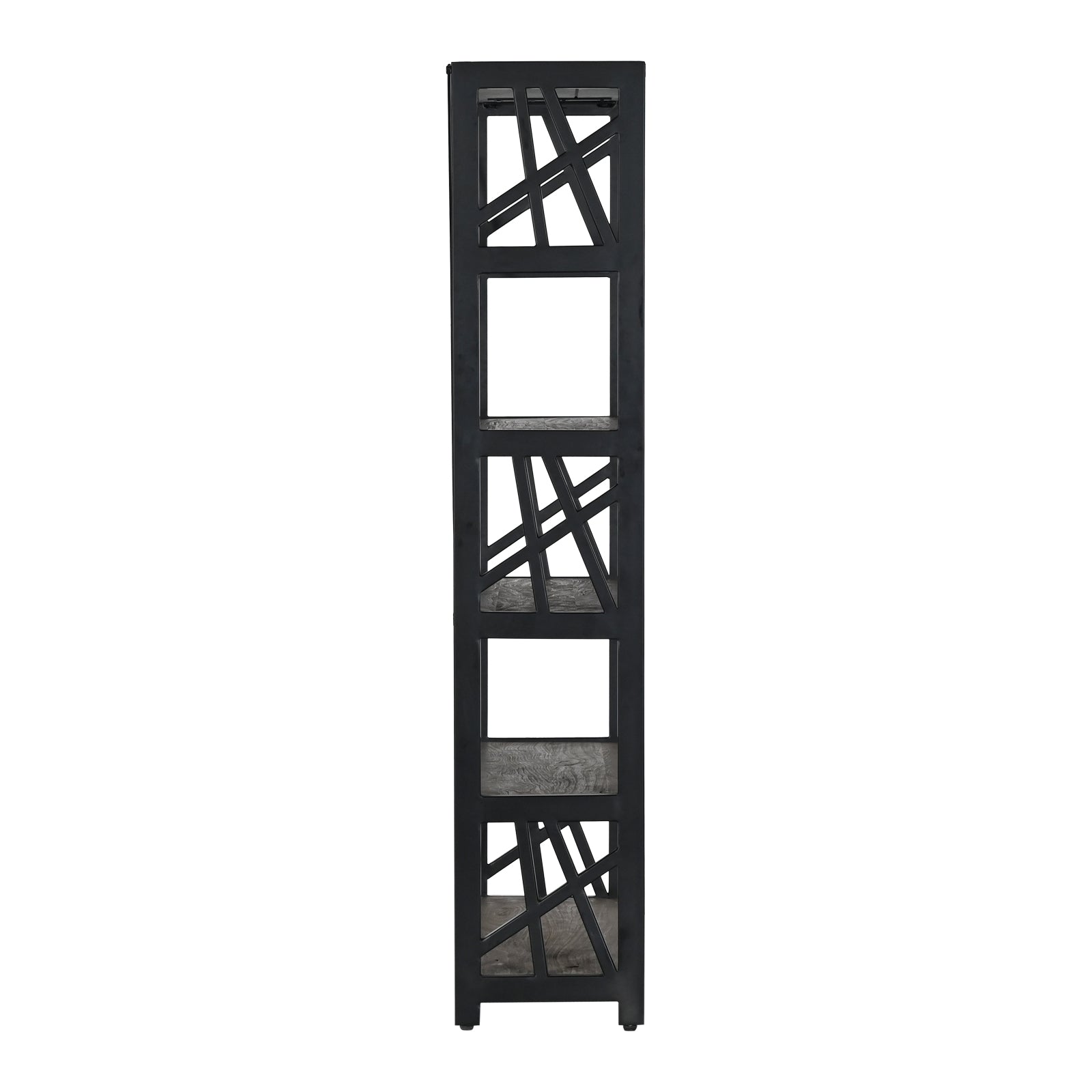 Industrial 5-Tier Wooden Bookcase with Geometric Black Metal Frame