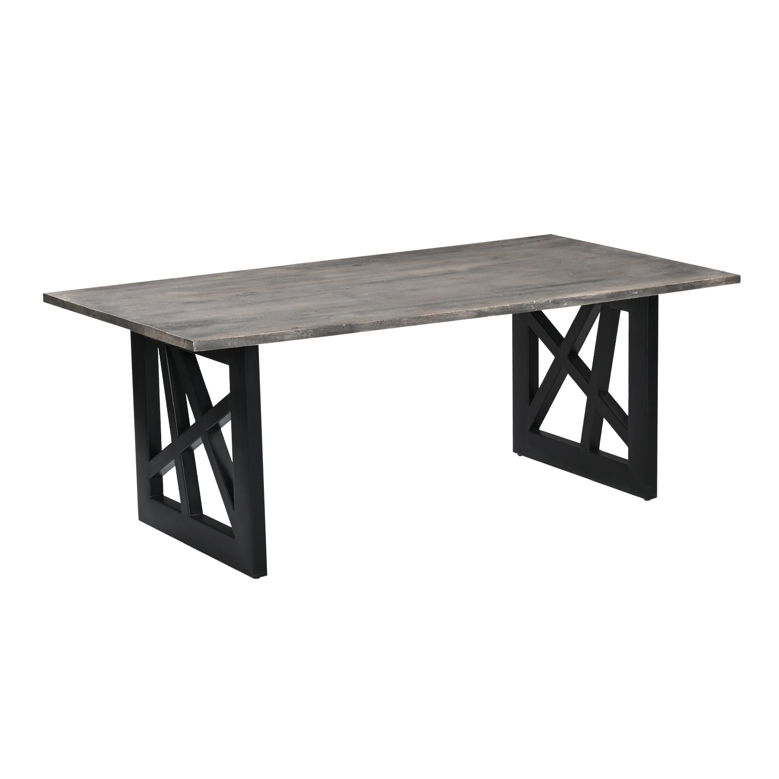 Industrial 5-Tier Wooden Bookcase with Geometric Black Metal Frame