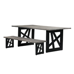 "Industrial Grey Wooden Dining Table with  Geometric Black Metal Legs"