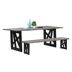 "Industrial Grey Wooden Dining Table with  Geometric Black Metal Legs"