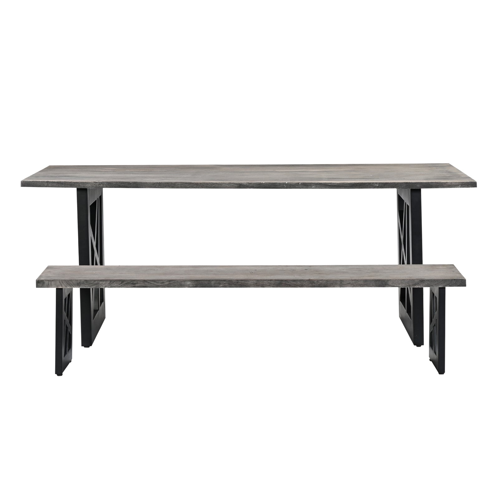 "Industrial Grey Wooden Dining Table with  Geometric Black Metal Legs"