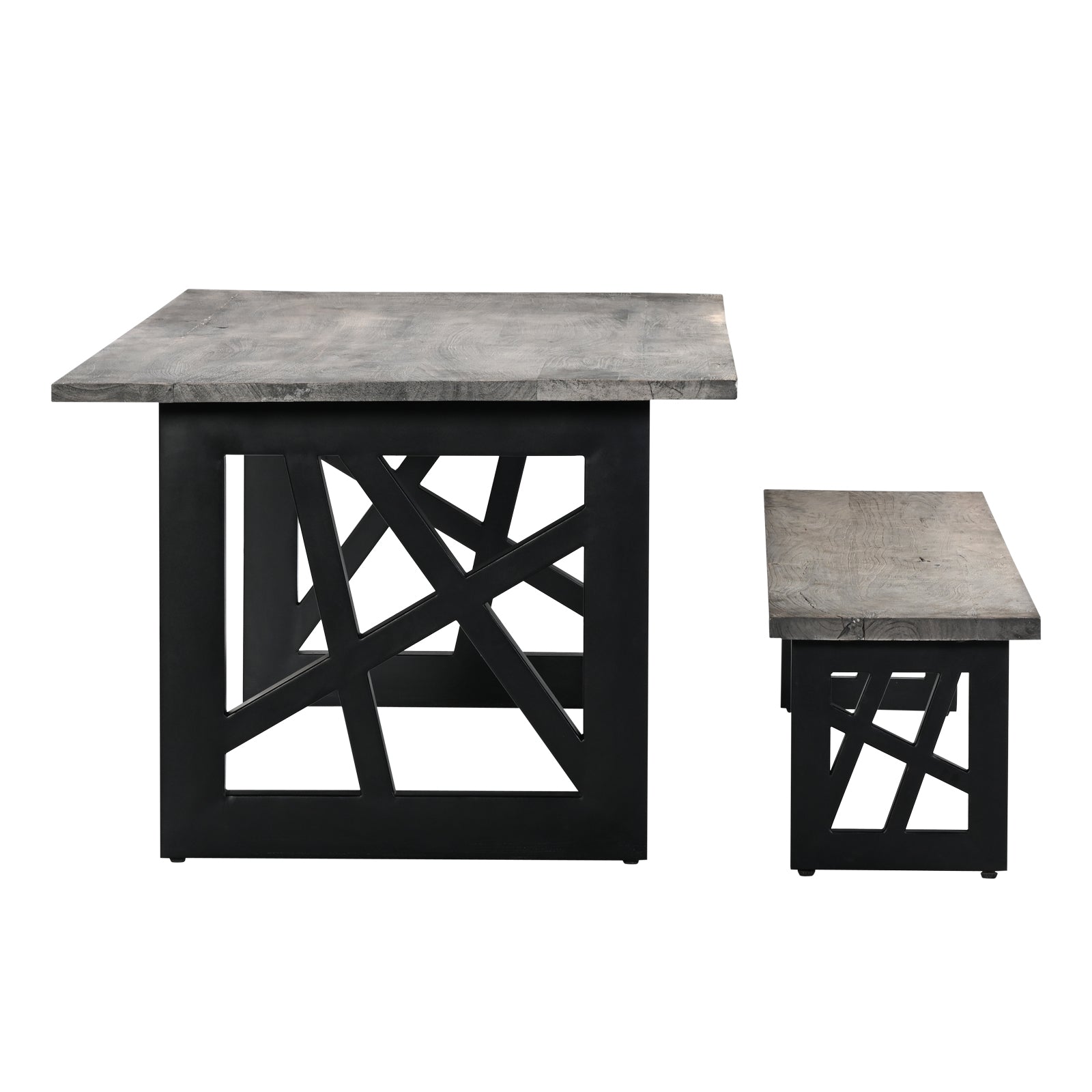 "Industrial Grey Wooden Dining Table with  Geometric Black Metal Legs"