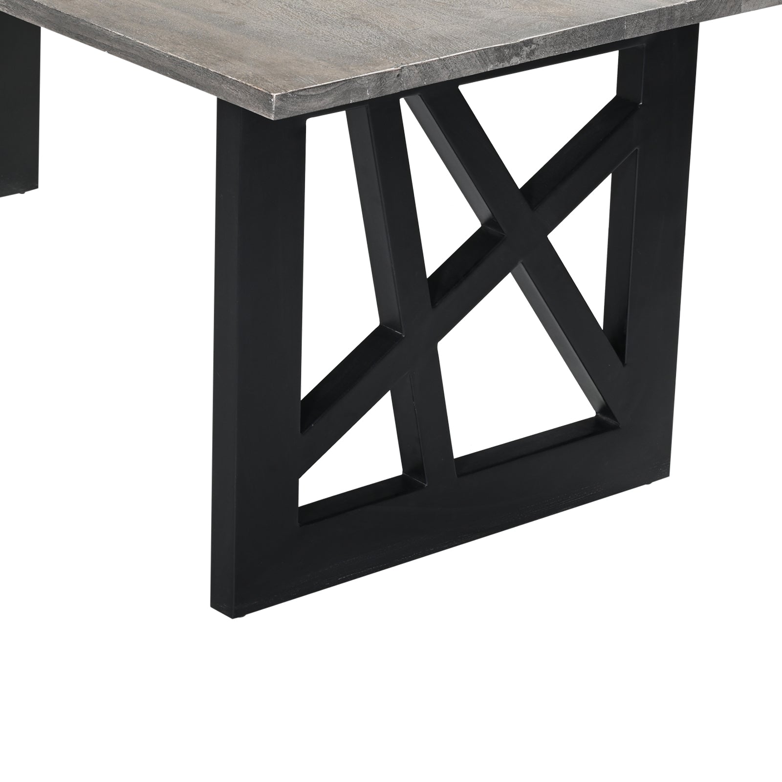 "Industrial Grey Wooden Dining Table with  Geometric Black Metal Legs"