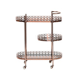 3 Tier Bar Trolley – Rose Gold Tone Oval Serving Cart | Furniba
