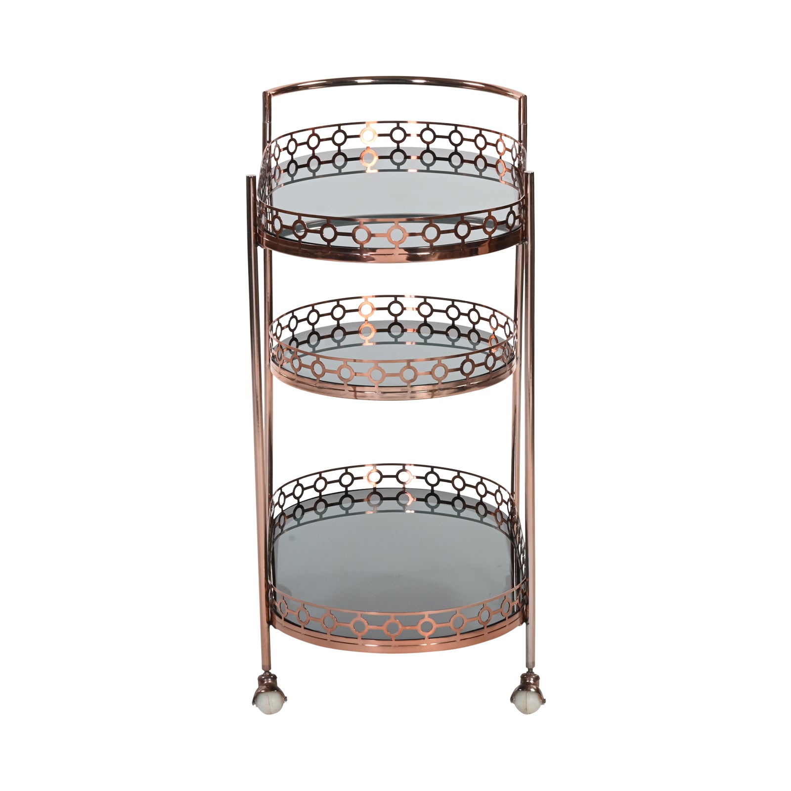 3 Tier Bar Trolley – Rose Gold Tone Oval Serving Cart | Furniba