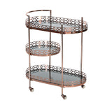 3 Tier Bar Trolley – Rose Gold Tone Oval Serving Cart | Furniba