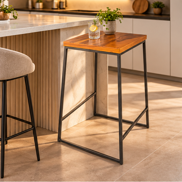 Wooden Bar Table – Square Top with Black Metal Frame | Furniba