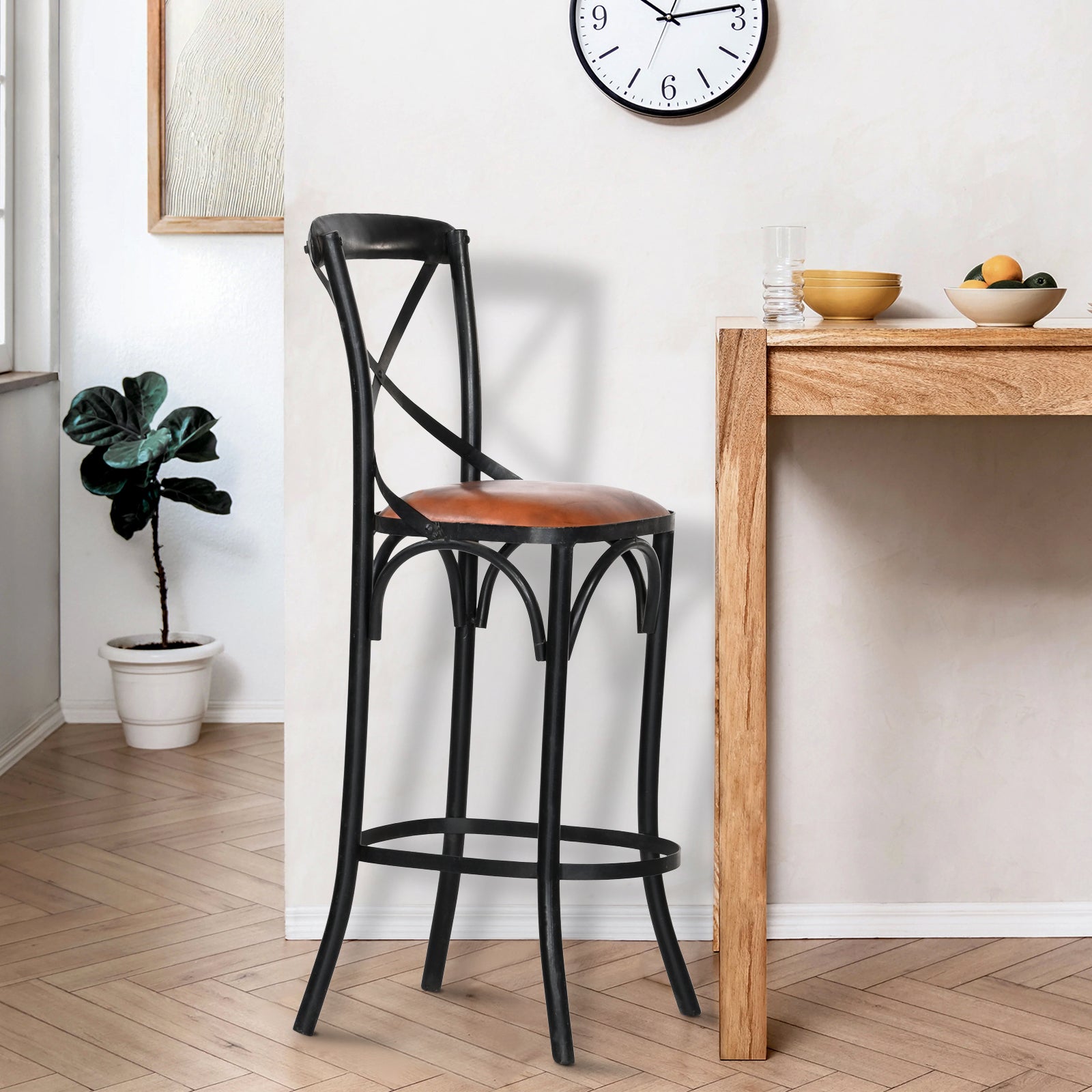 Metal Cross-Back Bar Chair – Crosston Leather-Look | Furniba