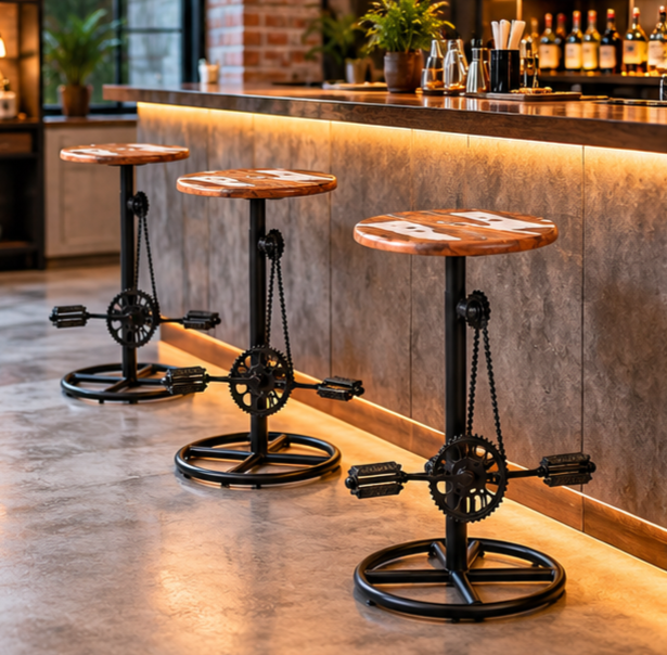 Buy Cycle Bar Stool Online India – Wood & Leather Seat | Furniba